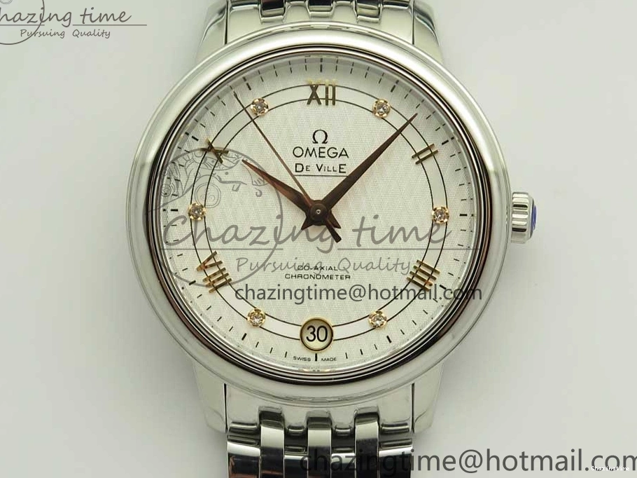 0712 De Ville Prestige Ladies 32.7mm SS MKF 1:1 Best Edition White Dial RG Markers on SS Bracelet MIYOTA Soft 7970
